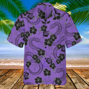 Purple Snake and Hibiscus Flowers Hawaiian Shirt