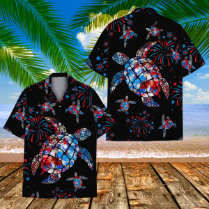 American Flag Sea Turtle Hawaiian Shirt