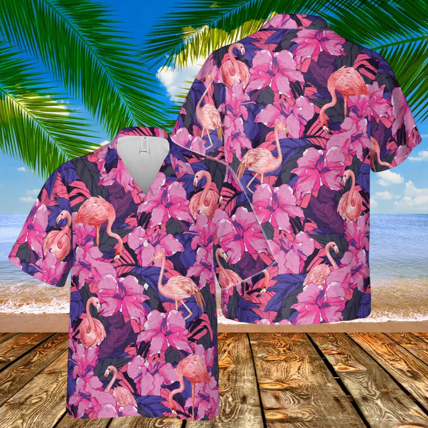 Colorful Flamingo Flower Leaves Retro Hawaiian Shirt
