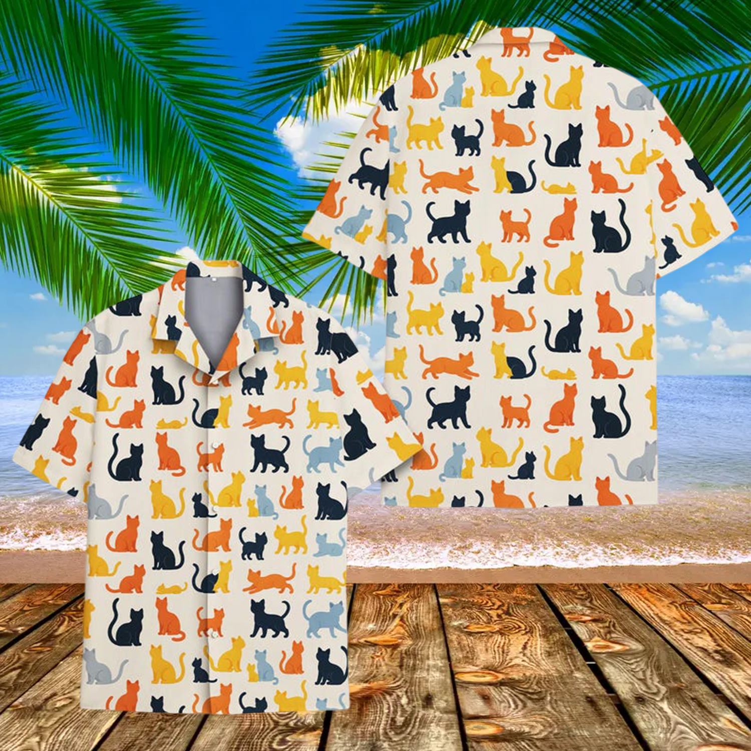 Colorful Silhouette Cat Hawaiian Shirts