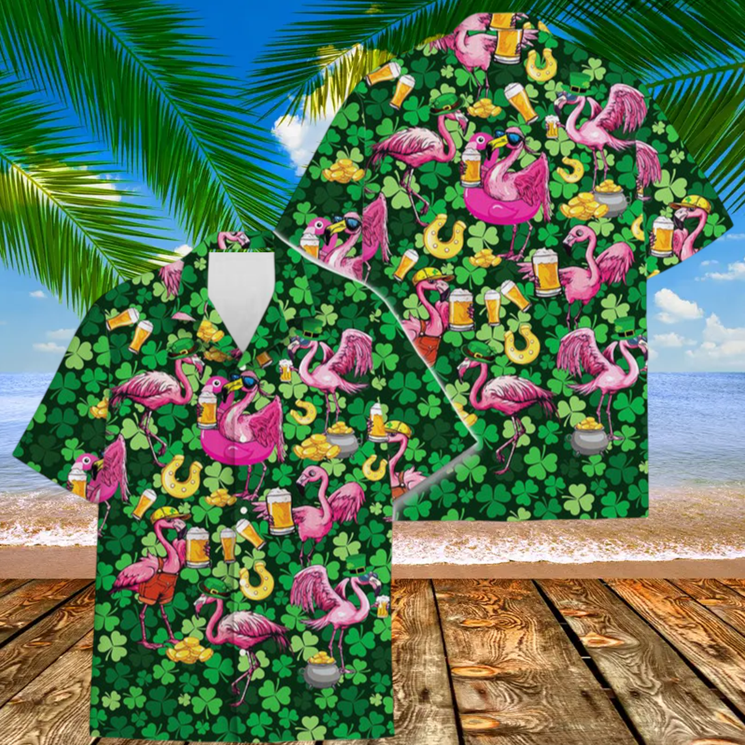 Funny St. Patrick's Day Flamingo Hawaiian Shirt