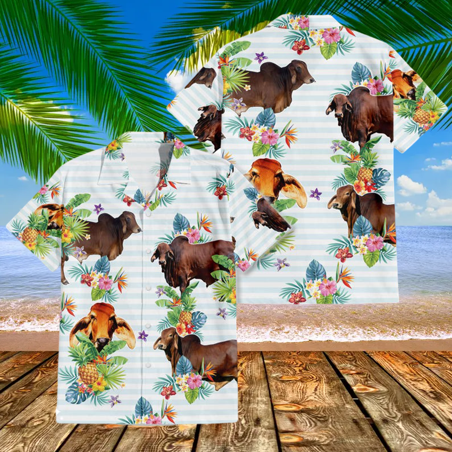 Tropical Brahman Cow Hawaiian Shirt