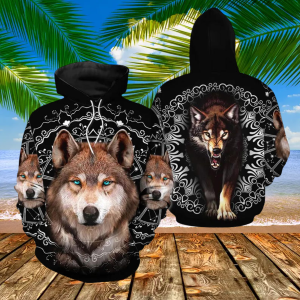 Blue Eye Wolf Face All Over Hoodie