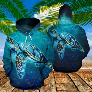 Sea Turtle Ocean Aqua Blue 3D All Over Hoodie